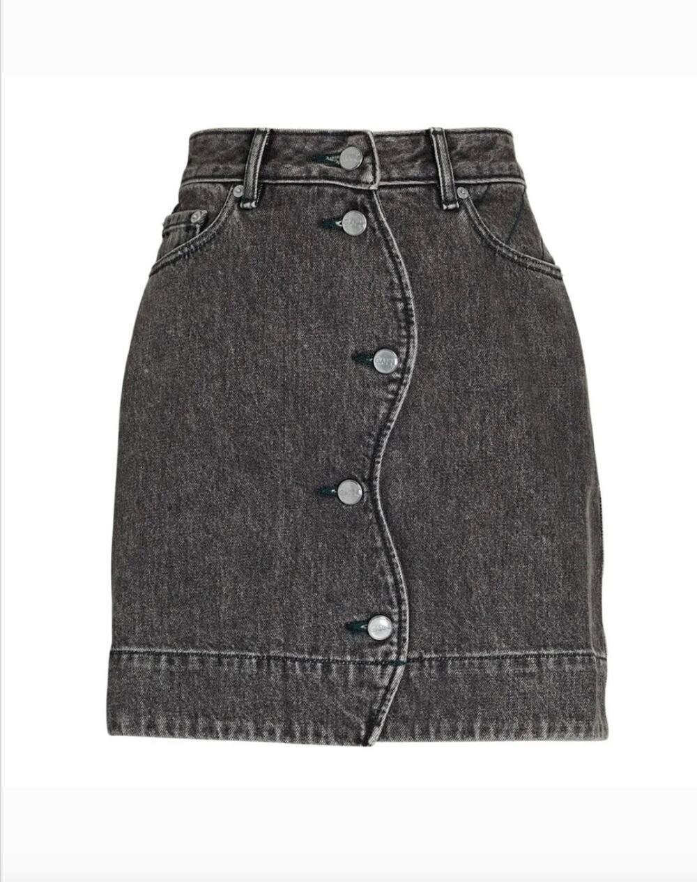 GANNI Scallop Placket Denim Mini Skirt - Washed Black - Size 34 - US XS